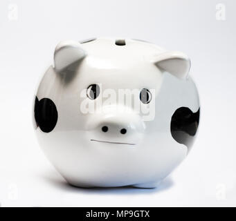 Black and white piggy bank box on white background