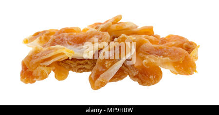 Several slices of dried mandarin oranges isolated on a white background. Stock Photo