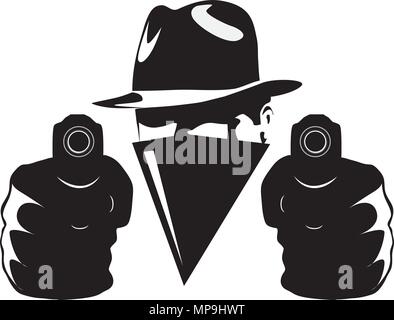 Gangster in shadow with twoo guns vector illustration Stock Vector