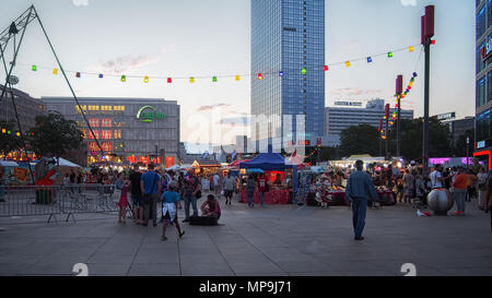 BERLIN, GERMANY-JULY 31, 2016: Famous Alexanderplatz in twilight Stock Photo