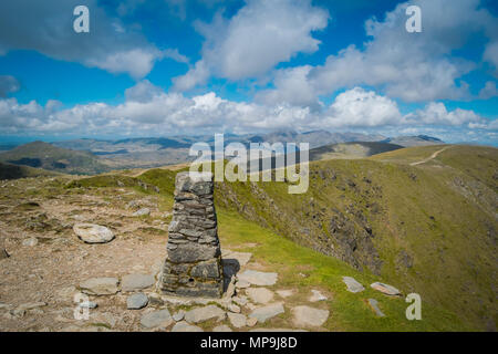 Looking out across the Lake District from the top of The Old Man of Coniston, Cumbria, United Kingdom Stock Photo
