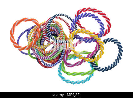 Top view of a group of colorful ponytail ties isolated on a white background. Stock Photo