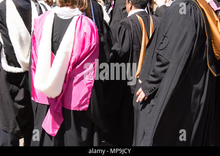 Cambridge UK, 2018-May-19. close up of graduation gowns worn to Degree ceromony. Stock Photo