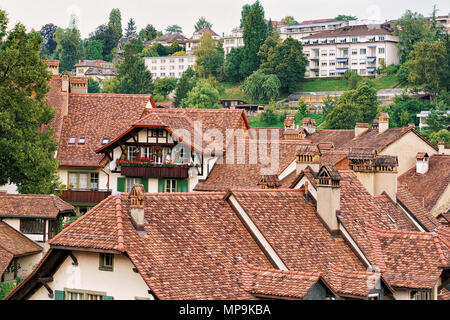 Bern, Switzerland - August 31, 2016: Rooftops of old houses in Bern, Switzerland. Stock Photo
