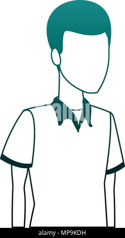 Young man cartoon blue lines Stock Vector