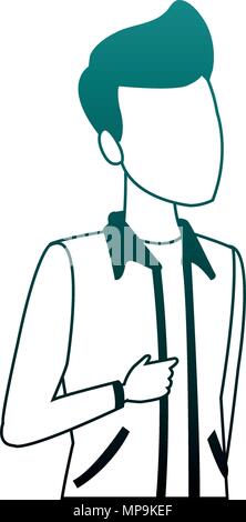 Young man cartoon blue lines Stock Vector