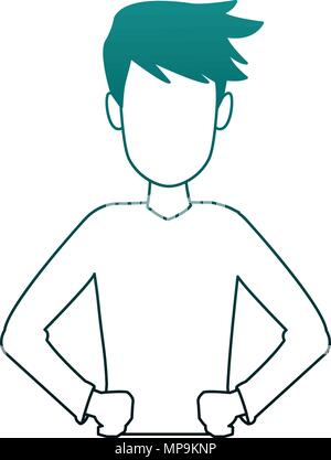 Young man cartoon blue lines Stock Vector