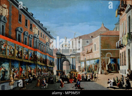 Arco de Triunfo de Santa María en la Calle Mayor.  Español: El lienzo representa el arco de triunfo que se alzó en la calle Mayor de Madrid con motivo de la entrada en Madrid del rey Carlos III, que sucedió como rey de España a su hermanastro Fernando VI. . circa 1763.   820 Lorenzo quiros-calle mayor Stock Photo