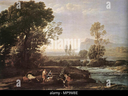 French: Paysage avec le repos en vol vers l'Egypte Landscape with Rest in Flight to Egypt  1647.   820 Claude Lorrain - Landscape with Rest in Flight to Egypt - WGA05001 Stock Photo