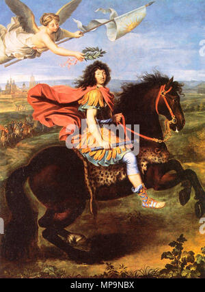 Louis XIV with dark full-bottomed wig and armour