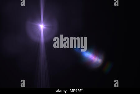 Lens flare or Star flare in black background.Modern nature flare effect with black background for overlay design Stock Photo