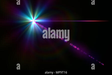 Anamorphic blue lens flare isolated on black background for overlay ...