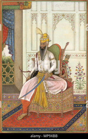 . English: Miniature painting of Maharajah Ranjit Singh of Punjab in 1830. From Photo album of princely families in the Sikh and Rajput territories by Colonel James Skinner (1778-1841) . 1830. Colonel James Skinner (1778-1841) 845 Maharaj Ranjit Singh Stock Photo