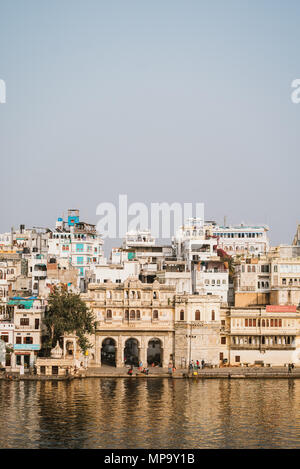 colorful buildings and archways on the waterfront in Udaipur, India Stock Photo