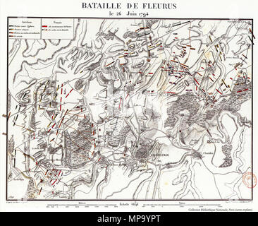 . English: Map of the Battle of Fleurus 26th June 1794 . 1794. P. Rindeau 850 Map Fleurus 1794 Stock Photo