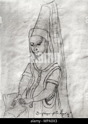 . Français : Portrait (d'après une peinture disparue) à la sanguine sur pierre noire de Marguerite d'Écosse (1424-1445), Recueil d'Arras, folio 8, Bibliothèque municipale d'Arras. Une inscription sur le dessin identifie erronément le modèle avec Charlotte de Savoie, seconde épouse du roi Louis XI. 16th century.   Jacques Le Boucq  (1520–1573)    Alternative names Jacques Leboucq d'Artois Jacques Le Boucq d'Artois Jacques Le Bourcq de Valenciennes Jacques Lebourcq de Valenciennes Master of the Recueil d'Arras  Description French painter and draughtsman  Date of birth/death circa 1520 1573  Loca Stock Photo