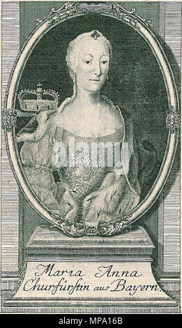 .  English: Maria Anna Sophia of Saxony, Electresses of Bavaria . 18th century.   856 Maria Anna, Electress of Bavaria, engraving Stock Photo