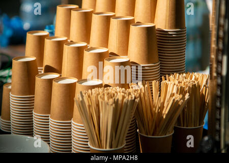 coffee cups stacked in a pile Horizontal Stock Photo