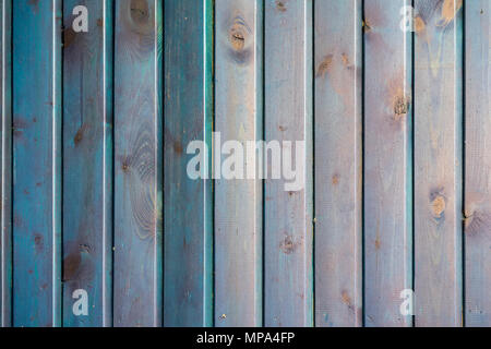 Blue painted wooden surface. Rustic natural wooden vertical planks with cracks, scratches for modern design, patterns, extured background with space for text Stock Photo