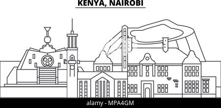 Kenya, Nairobi line skyline vector illustration. Kenya, Nairobi linear cityscape with famous landmarks, city sights, vector landscape.  Stock Vector