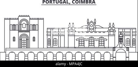 Portugal, Coimbra line skyline vector illustration. Portugal, Coimbra linear cityscape with famous landmarks, city sights, vector landscape.  Stock Vector