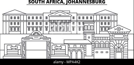 South Africa, Johannesburg line skyline vector illustration. South Africa, Johannesburg linear cityscape with famous landmarks, city sights, vector landscape.  Stock Vector