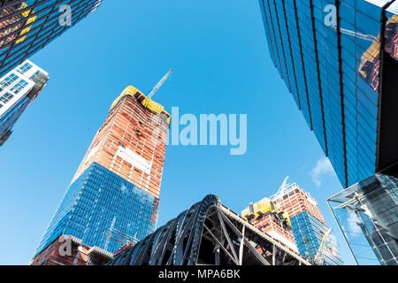 New York City, USA - October 30, 2017: Construction development at the Hudson Yards in Manhattan, NYC, on Chelsea West Side of residential apartments,
