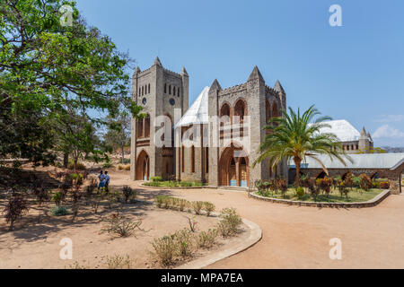 View of the exterior of the iconic St Peter's Cathedral, Chipyela, Likoma Island, Lake Malawi, Malawi, south-east Africa, sunny day with blue sky Stock Photo