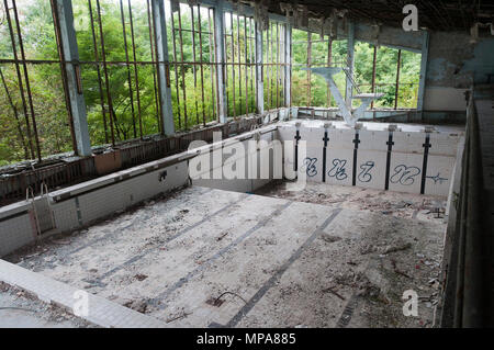 swimming pool in Pripyat after the Chernobyl disaster Stock Photo