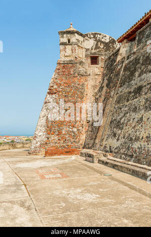 Walls of Castillo San Felipe de Barajas an iconic fortress.  It is impressive hilltop fortress built in the 1600s with a complex tunnel system Stock Photo