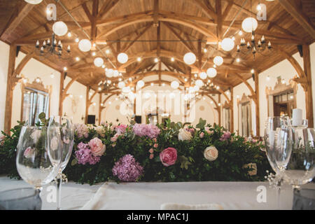 Wedding table for guests before ceremony Stock Photo