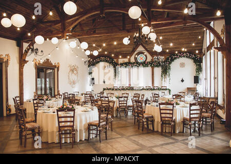 Wedding table for guests before ceremony Stock Photo