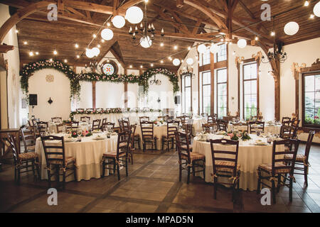 Wedding table for guests before ceremony Stock Photo