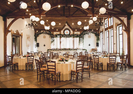 Wedding table for guests before ceremony Stock Photo