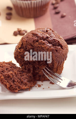 Chocolate oat bran muffins on the table Stock Photo