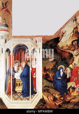 Presentation of Jesus Christ at the Temple  and The Flight into Egypt   between 1393 and 1399.   881 Melchior Broederlam - Presentation in the Temple and Flight to Egypt - WGA03222 Stock Photo