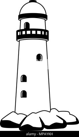 Lighthouse cartoon isolated in black and white Stock Vector Image & Art -  Alamy