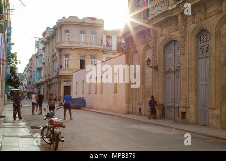 Local cuban children playing soccer and basketball in the streets of Old Havana Cuba Stock Photo