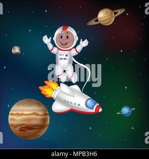 Cartoon astronaut in outer space Stock Vector