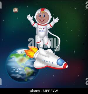 Cartoon astronaut in outer space Stock Vector