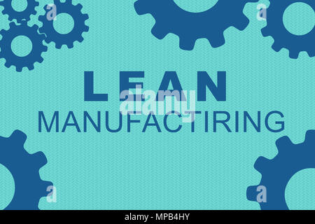 LEAN MANUFACTIRING sign concept illustration with blue gear wheel figures on pale blue background Stock Photo