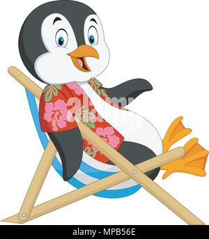 Cartoon penguin sitting on beach chair Stock Vector