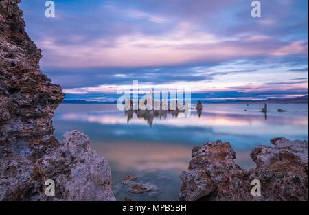 A beautiful sunset over the natural formations at Mono Lake. Stock Photo