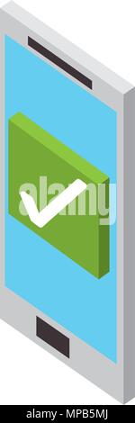 smartphone checkmark web button isometric Stock Vector