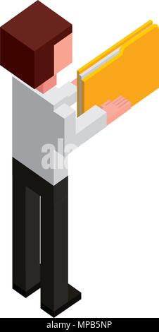 businessman with folder documents in hands back view isometric Stock Vector