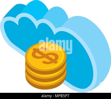 cloud computing stack of dollar coins money isometric Stock Vector