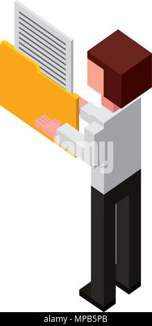 businessman holding folder document back view isometric Stock Vector
