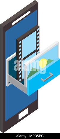 smartphone storage movie and photo isometric Stock Vector