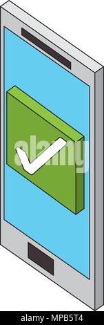 smartphone checkmark web button isometric Stock Vector