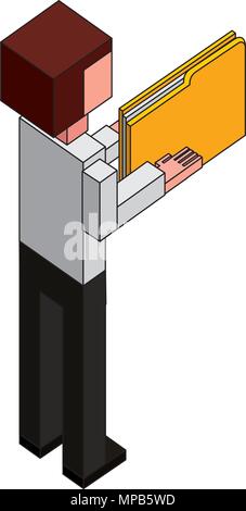 businessman with folder documents in hands back view isometric Stock Vector
